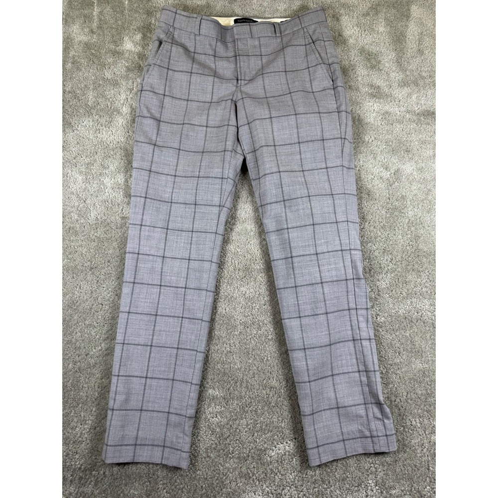 Banana Republic Ryan Grey Windowpane Plaid Wool Blend Slim Dress Pants Womens 4